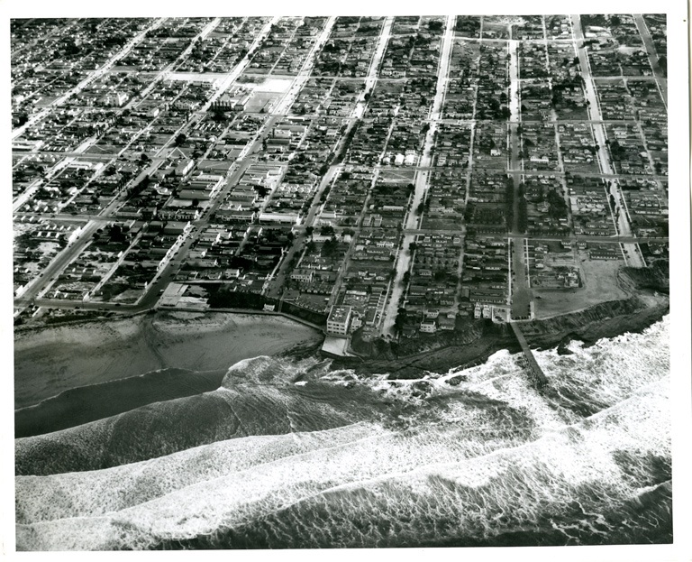 Aerial view showing Del Monte pier - photo courtesy of Ocean Beach Historical Society