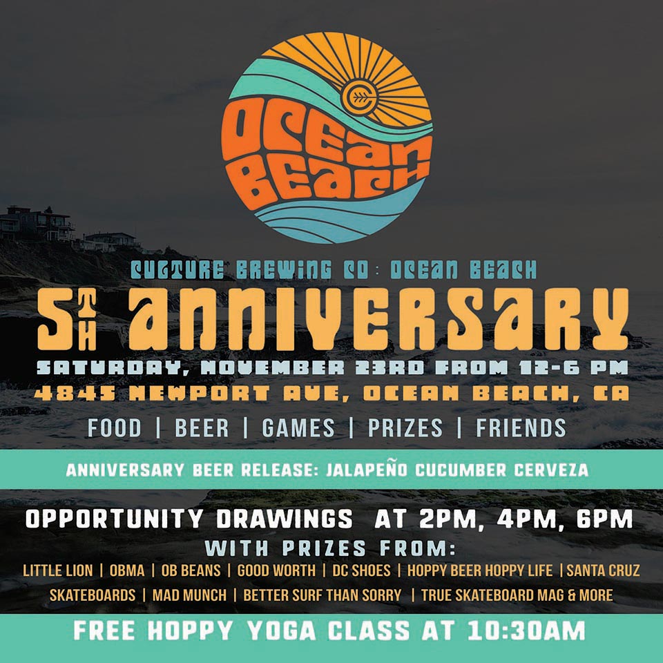 Ocean Beach News Article: Culture Brewing Co - Ocean Beach turns 5!