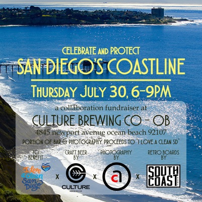 Celebrate and Protect San Diego's Coastline, Thursday, July 30, 6-9pm, Culture Brewing Co OB, 4845 Newport Ave