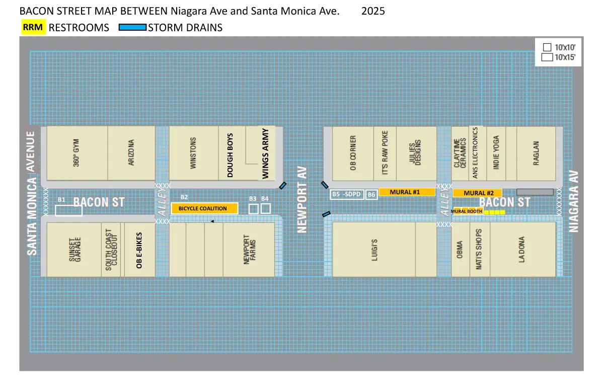  Bacon Street Map Restrooms and Storm Drains