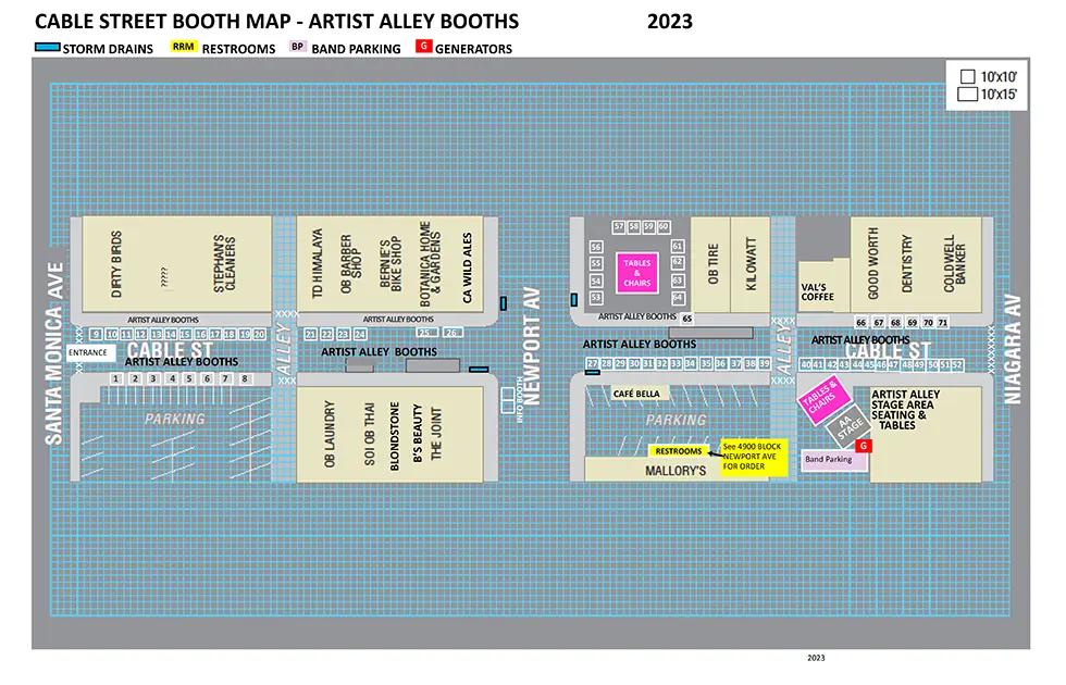 Cable Street Booths and Artists Alley Map
