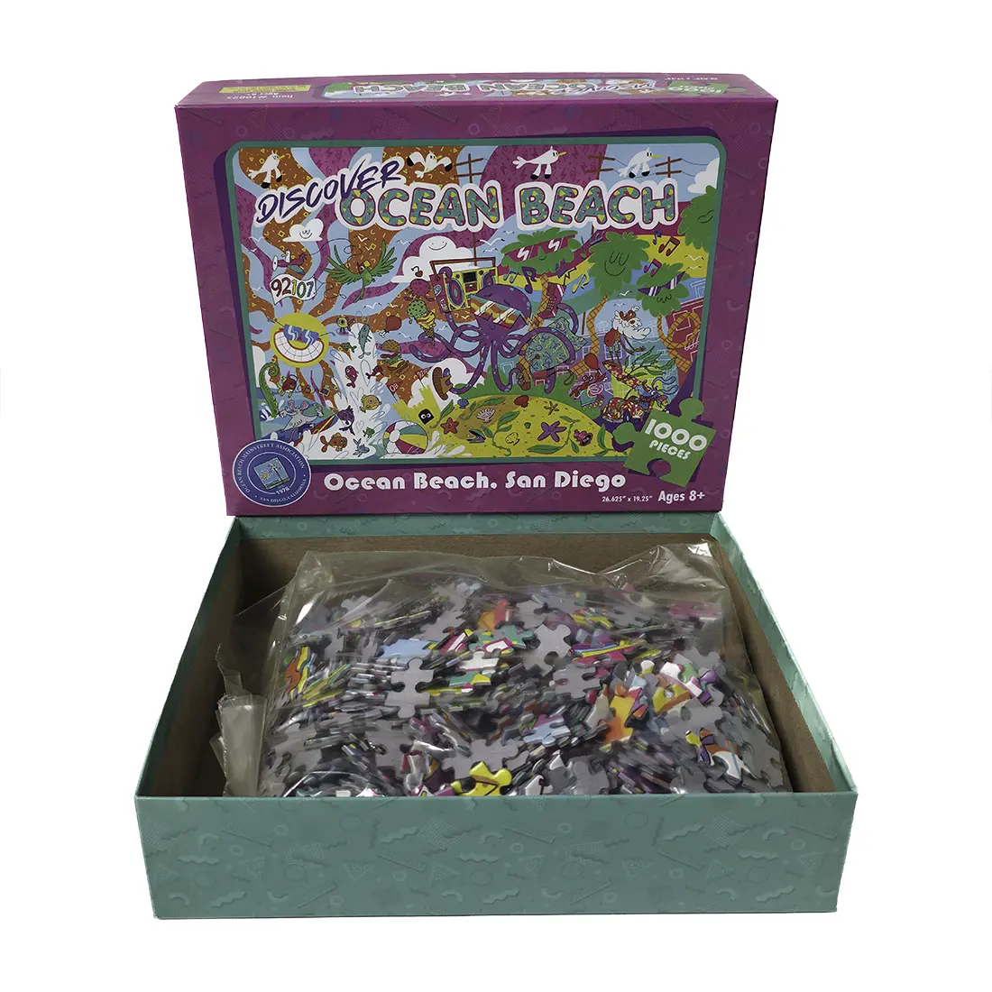 Photo of open box 1,000 Piece Puzzle 1,000 Piece Puzzle - Discover Ocean Beach San Diego