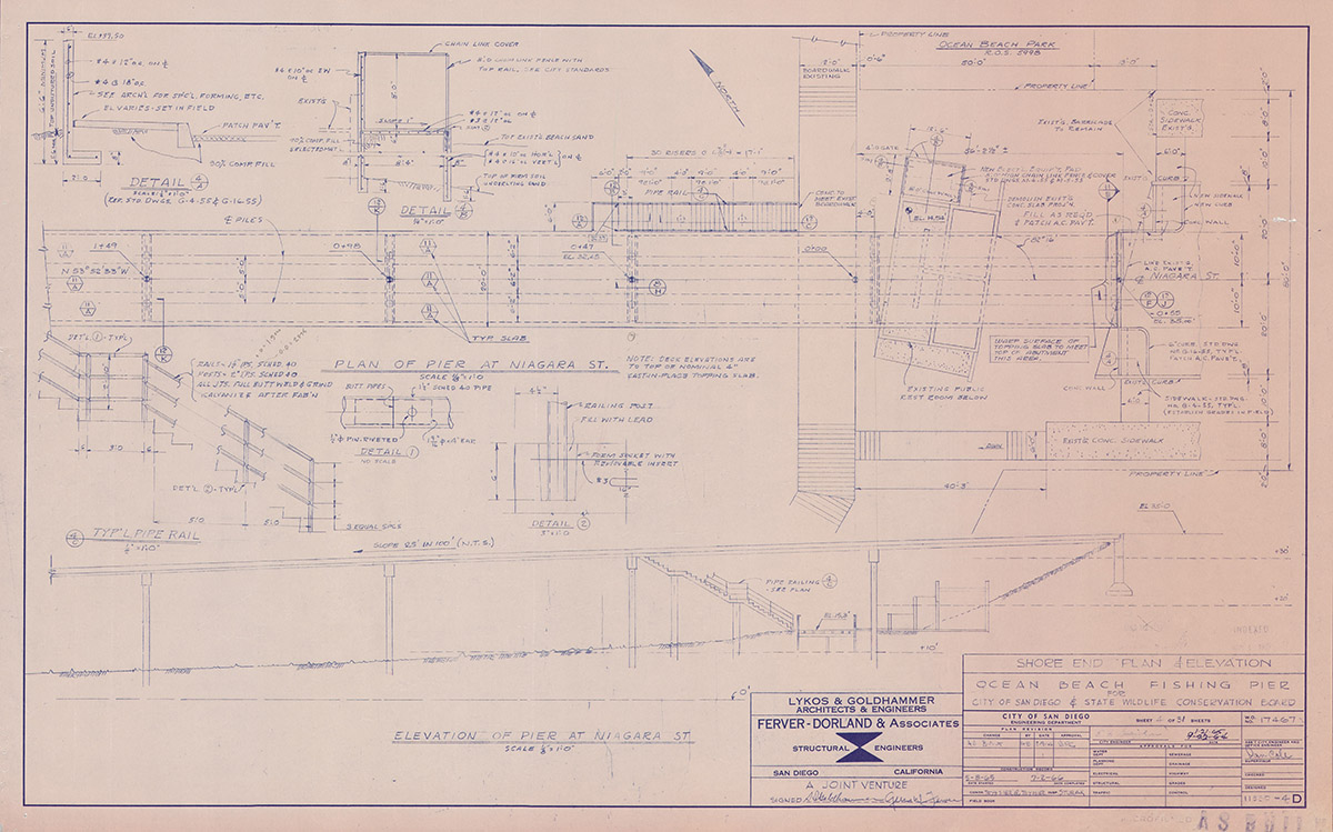 Ocean Beach Fishing Pier Blue PRints Shore and Elevation