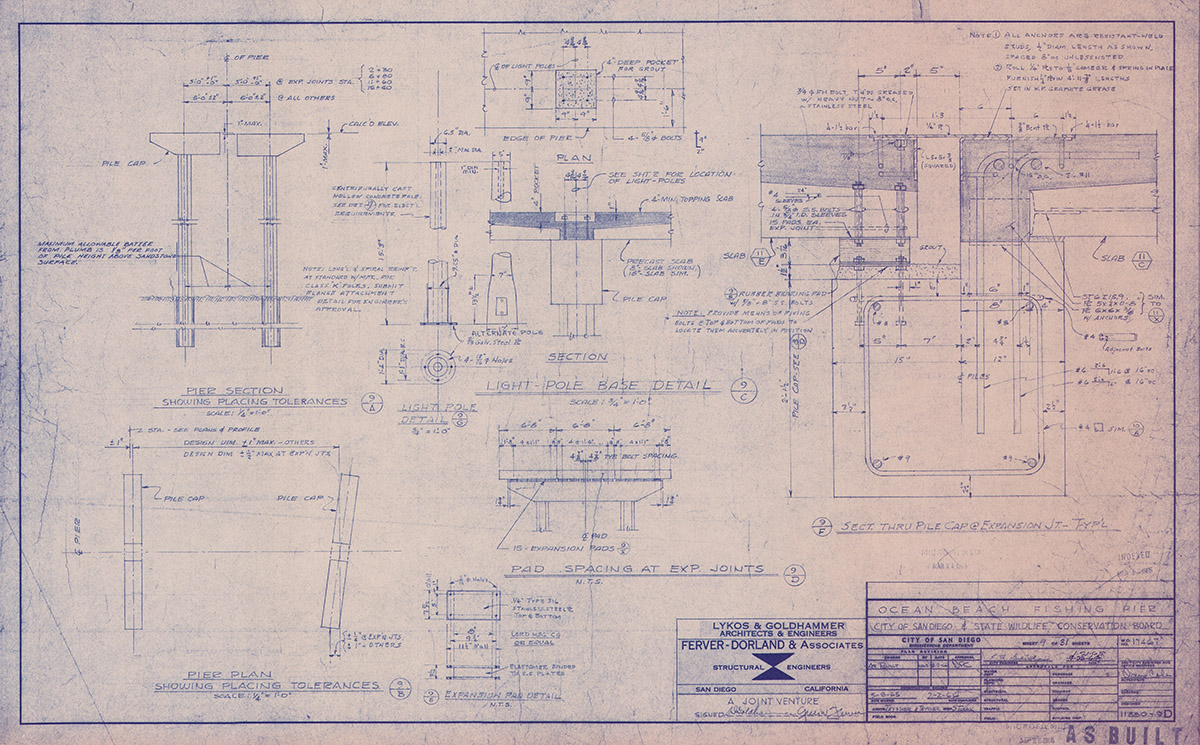 Ocean Beach Fishing Pier Blue Prints Section Through Pile Cap at Expansion Joint