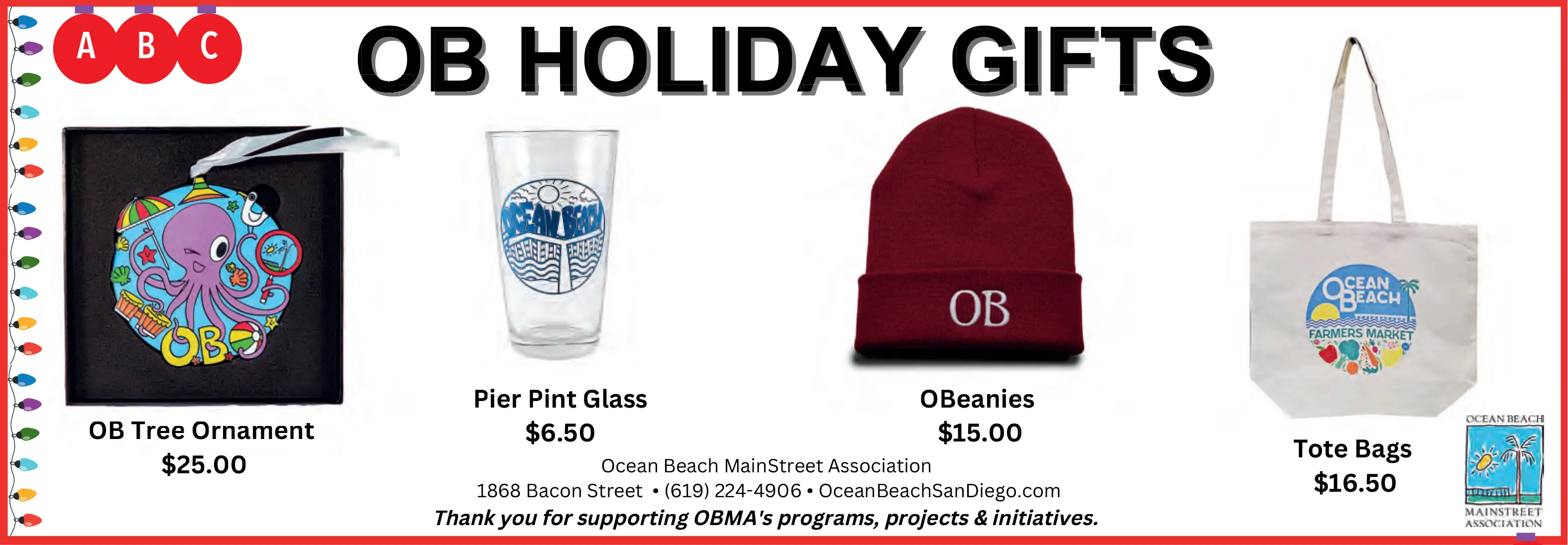 Ocean Beach MainStreet Association Holiday gifts 2023