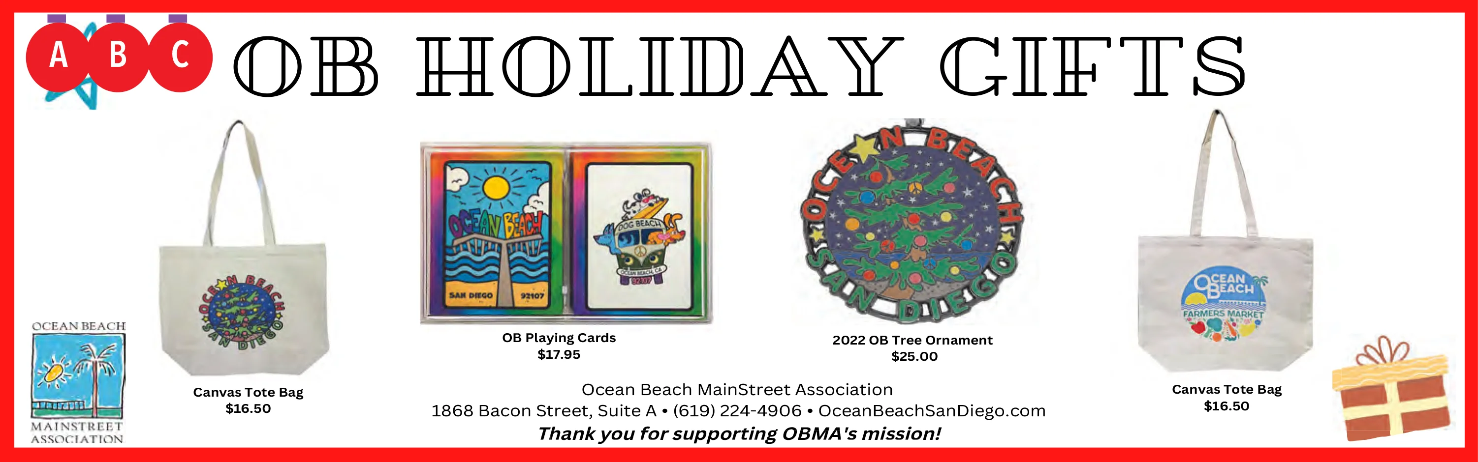 Ocean Beach MainStreet Association Holiday gifts 2022