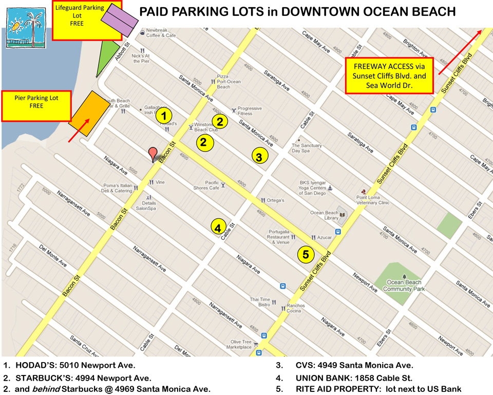 Parking Lot Locations in Ocean Beach san Diego 92107