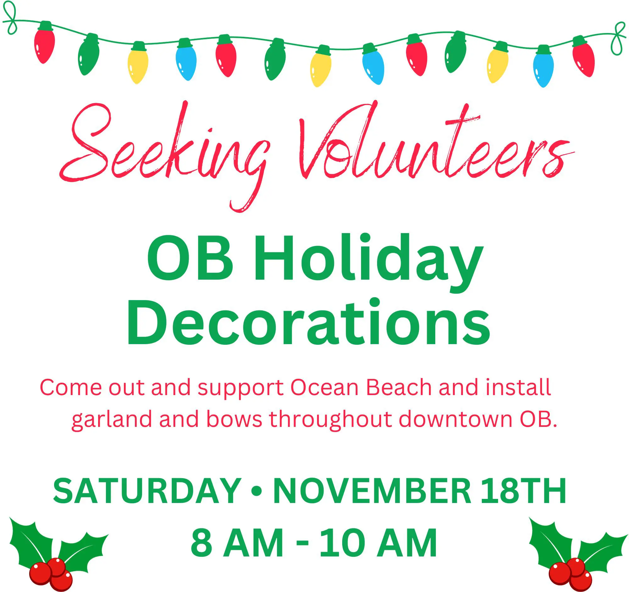 Seeking Holiday Volunteers