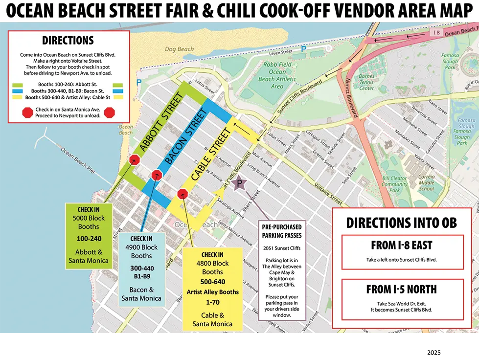 Ocean Beach Street Fair & Chili Cook-Off Artists Alley Check-In Map