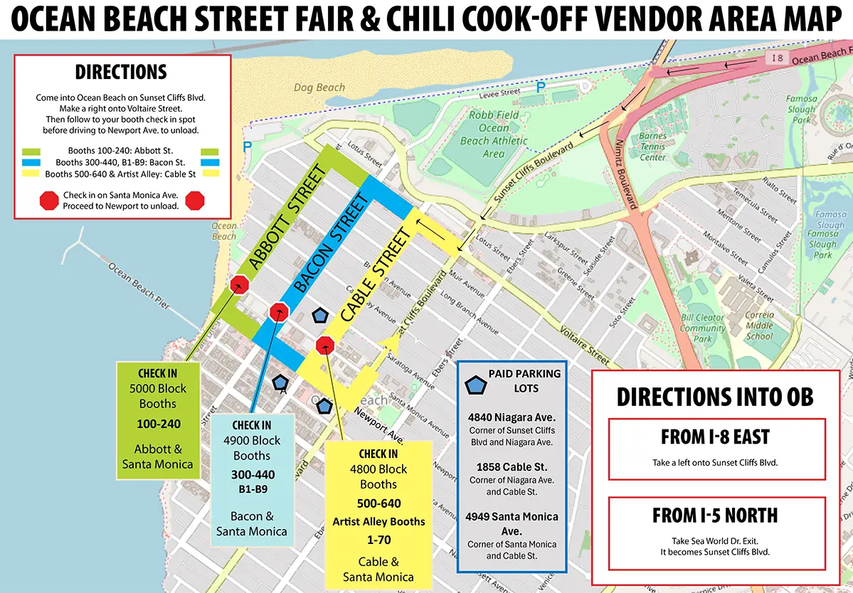 2026 Vendor Direction Map Ocean Beach Street Fair & Chili Cook-Off Artists Alley Check-In Map