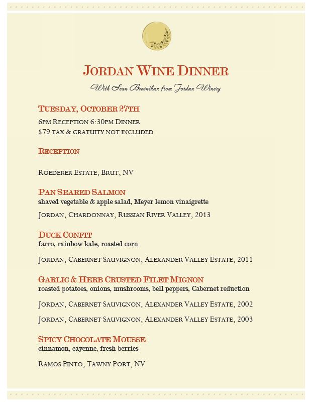Jordan Wine Dinner at 3rd Corner