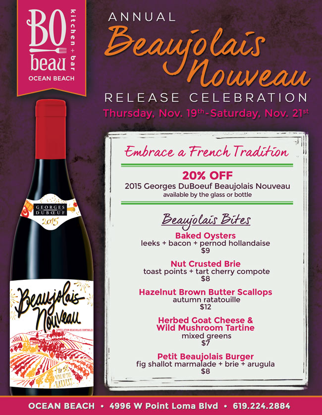 Annual Beaujolais Nouveau Release Celebration at Bo-Beau