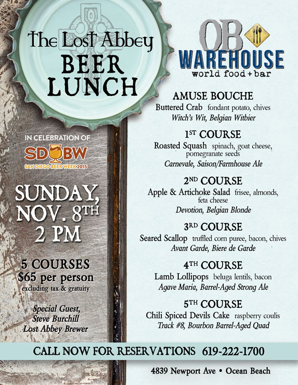 Lost Abbey Beer Lunch at OB Warehouse