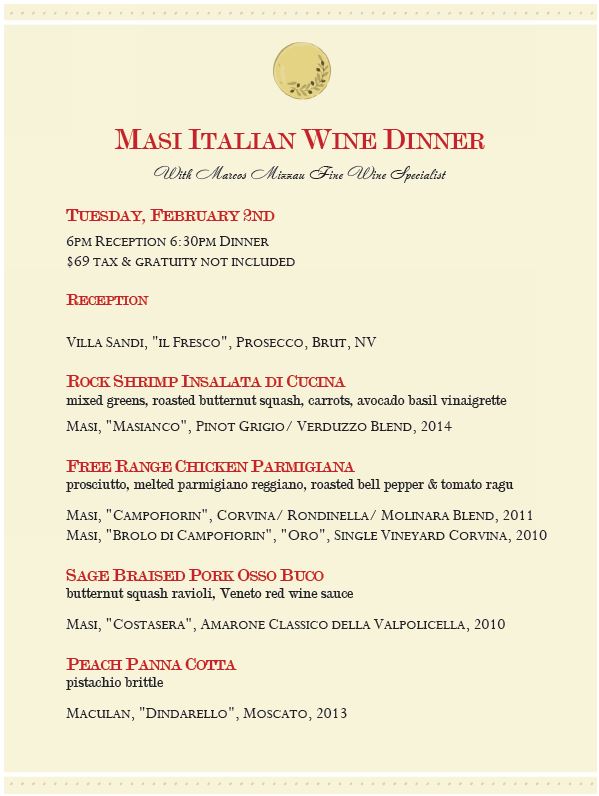 Masi Italian Wine Dinner at the 3rd Corner