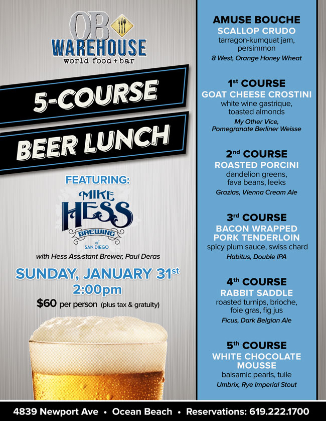Mike Hess Brewing Co Beer Lunch at OB Warehouse