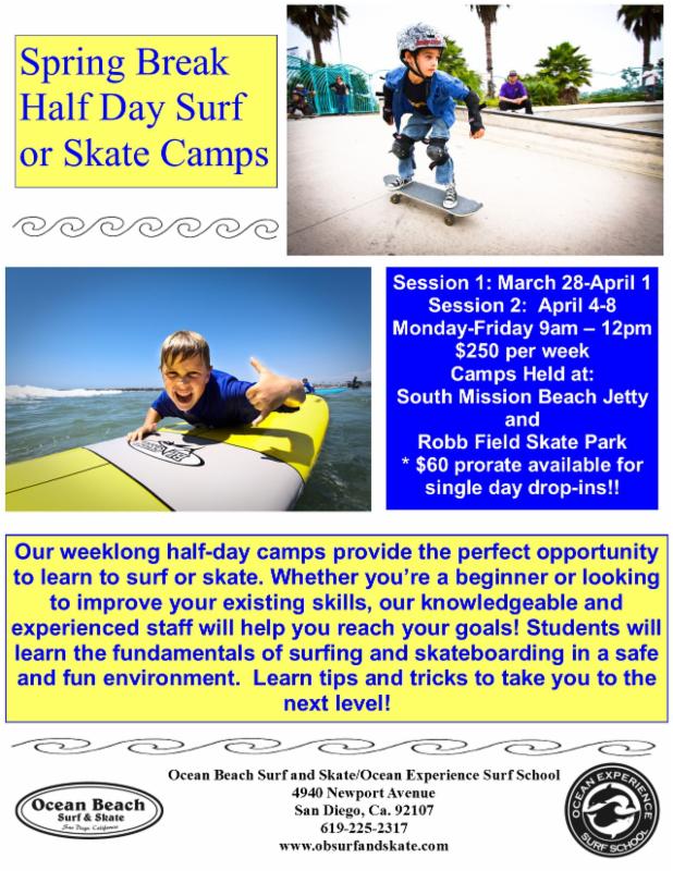 Spring Break Surf/Skate Camps with OB Surf & Skate