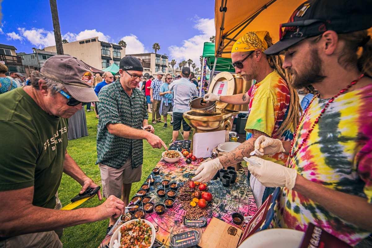 Sampling chili entries at the OB Street Fair and Chili Cook-off