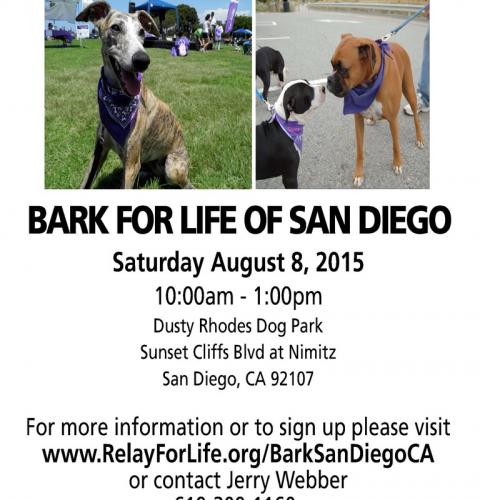 American Cancer Society Bark for Life of San Diego, Saturday, August 8, 2015