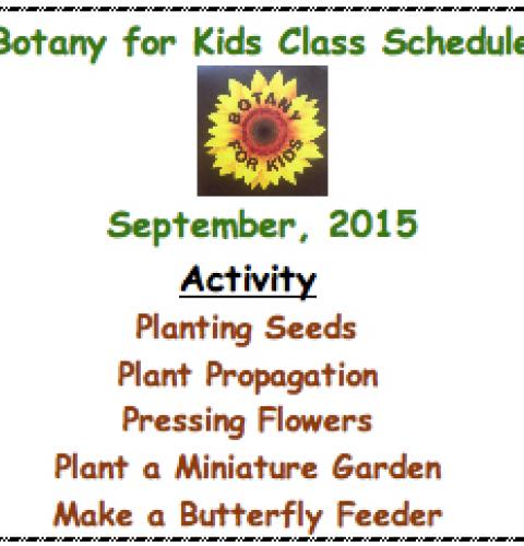 Botany for Kids Class Schedule