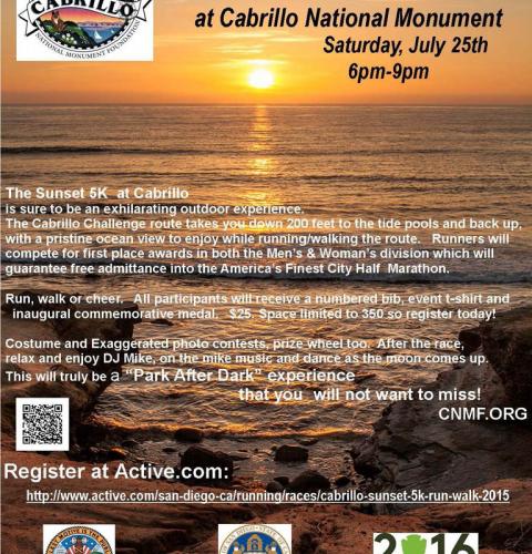 Sunset 5K at Cabrillo National Monument, Saturday, July 25, 6pm to 9pm