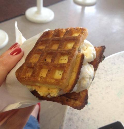 Lighthouse Ice Cream's delicious waffle ice cream sandwich
