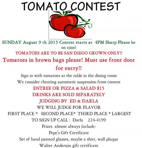 Pepe's 17th Annual Tomato Contest, Sunday, August 9, 2015, 4pm