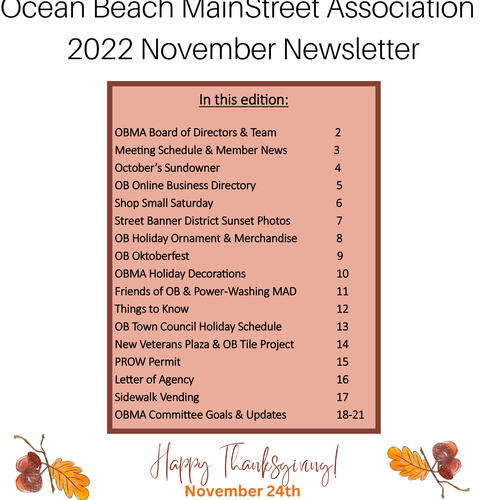 Ocean Beach MainStreet Association Newsletter November 2022