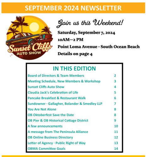 Ocean Beach MainStreet Association Newsletter September 2024