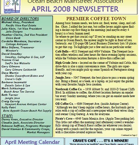 Ocean Beach MainStreet Association Newsletter March 2008