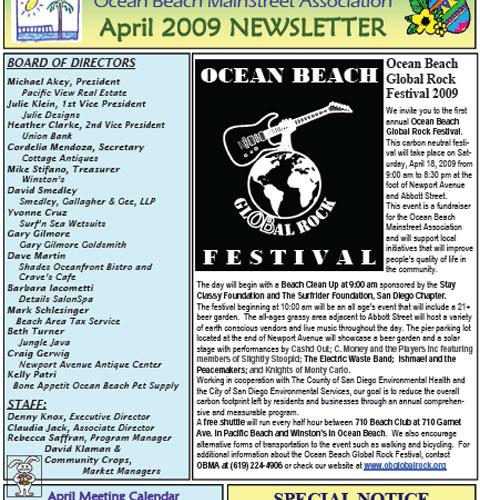 Ocean Beach MainStreet Association Newsletter March 2009