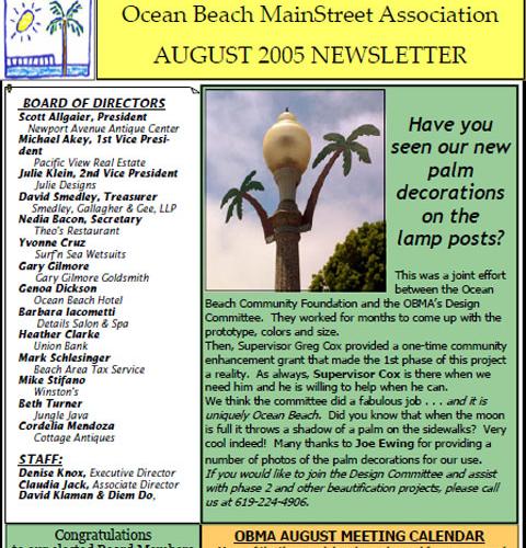 Ocean Beach MainStreet Association Newsletter August 2005