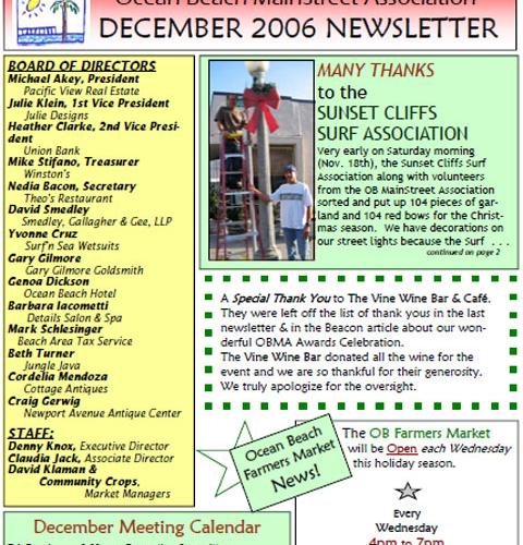 Ocean Beach MainStreet Association Newsletter December 2006