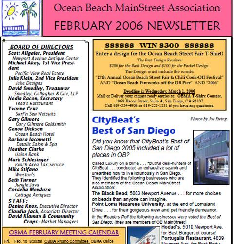 Ocean Beach MainStreet Association Newsletter February 2006