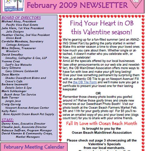 Ocean Beach MainStreet Association Newsletter January 2009