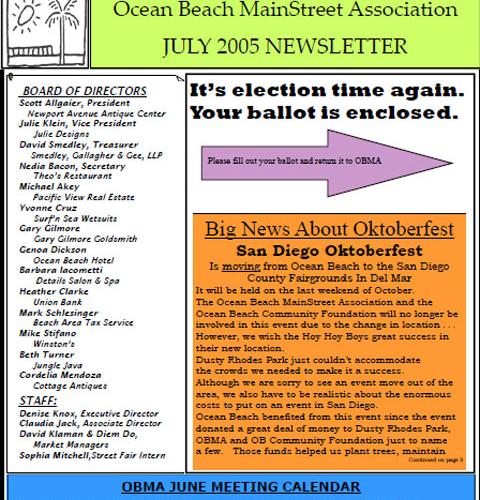 Ocean Beach MainStreet Association Newsletter July 2005