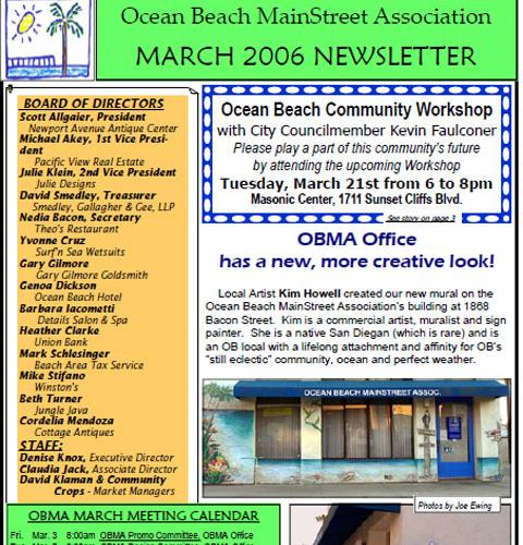 Ocean Beach MainStreet Association Newsletter March 2006