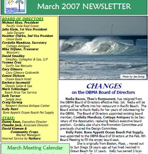 Ocean Beach MainStreet Association Newsletter February 2007