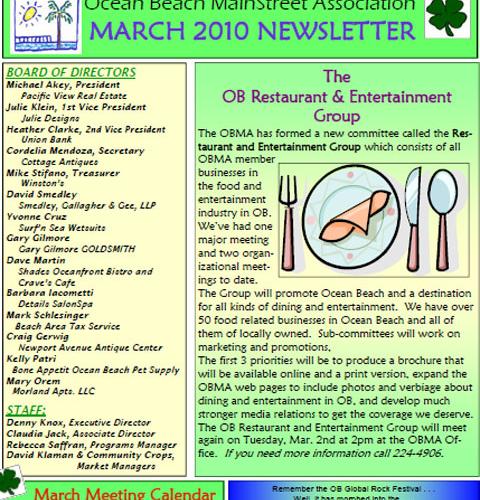 Ocean Beach MainStreet Association Newsletter February 2010
