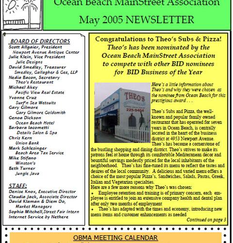 Ocean Beach MainStreet Association Newsletter May 2005