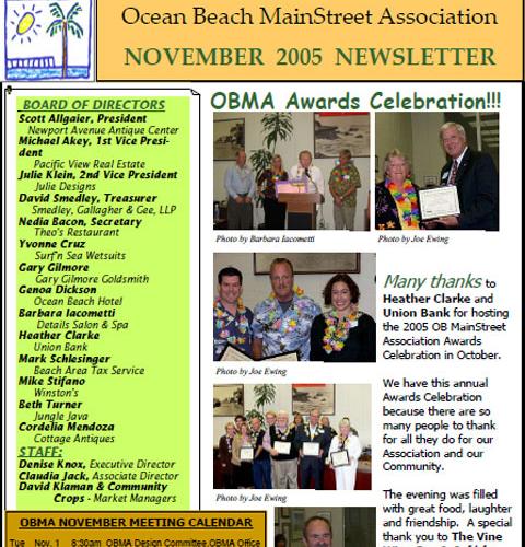 Ocean Beach MainStreet Association Newsletter November 2005