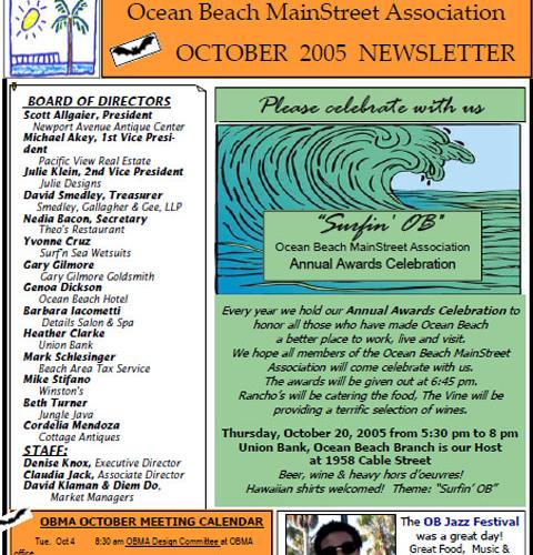 Ocean Beach MainStreet Association Newsletter October 2005