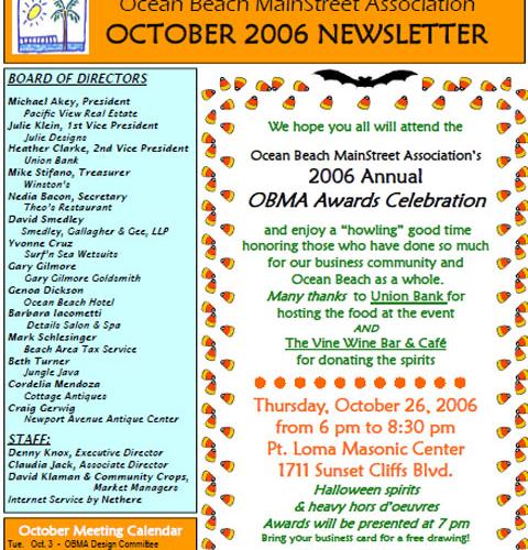 Ocean Beach MainStreet Association Newsletter October 2006