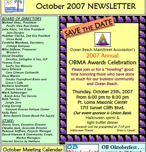 Ocean Beach MainStreet Association Newsletter October 2007