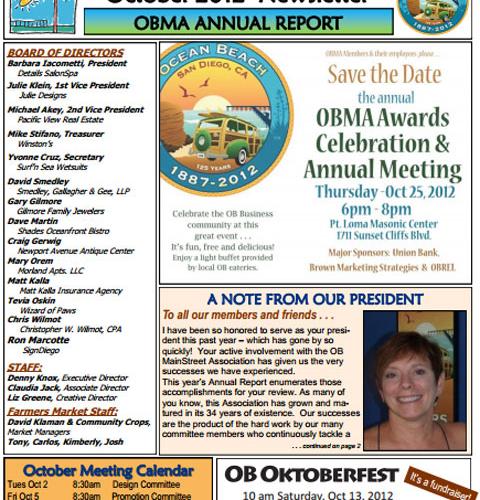 Ocean Beach MainStreet Association Newsletter October 2012