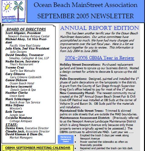Ocean Beach MainStreet Association Newsletter September 2005