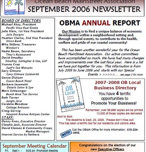 Ocean Beach MainStreet Association Newsletter September 2006