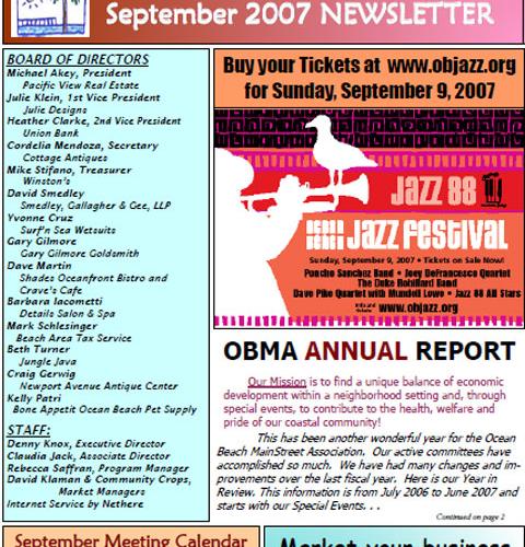 Ocean Beach MainStreet Association Newsletter August 2007