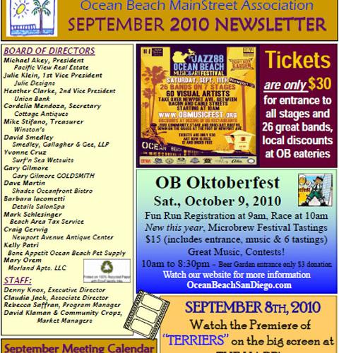 Ocean Beach MainStreet Association Newsletter August 2010