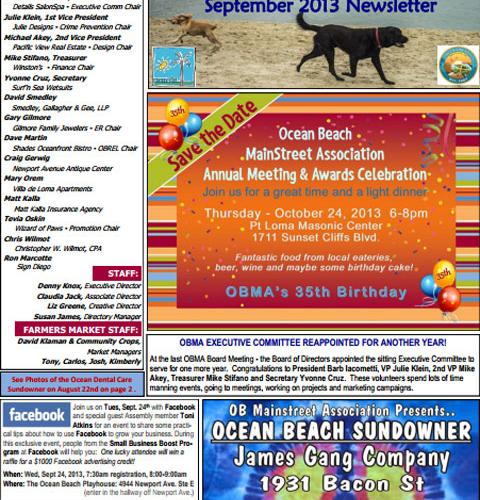 Ocean Beach MainStreet Association Newsletter August 2013