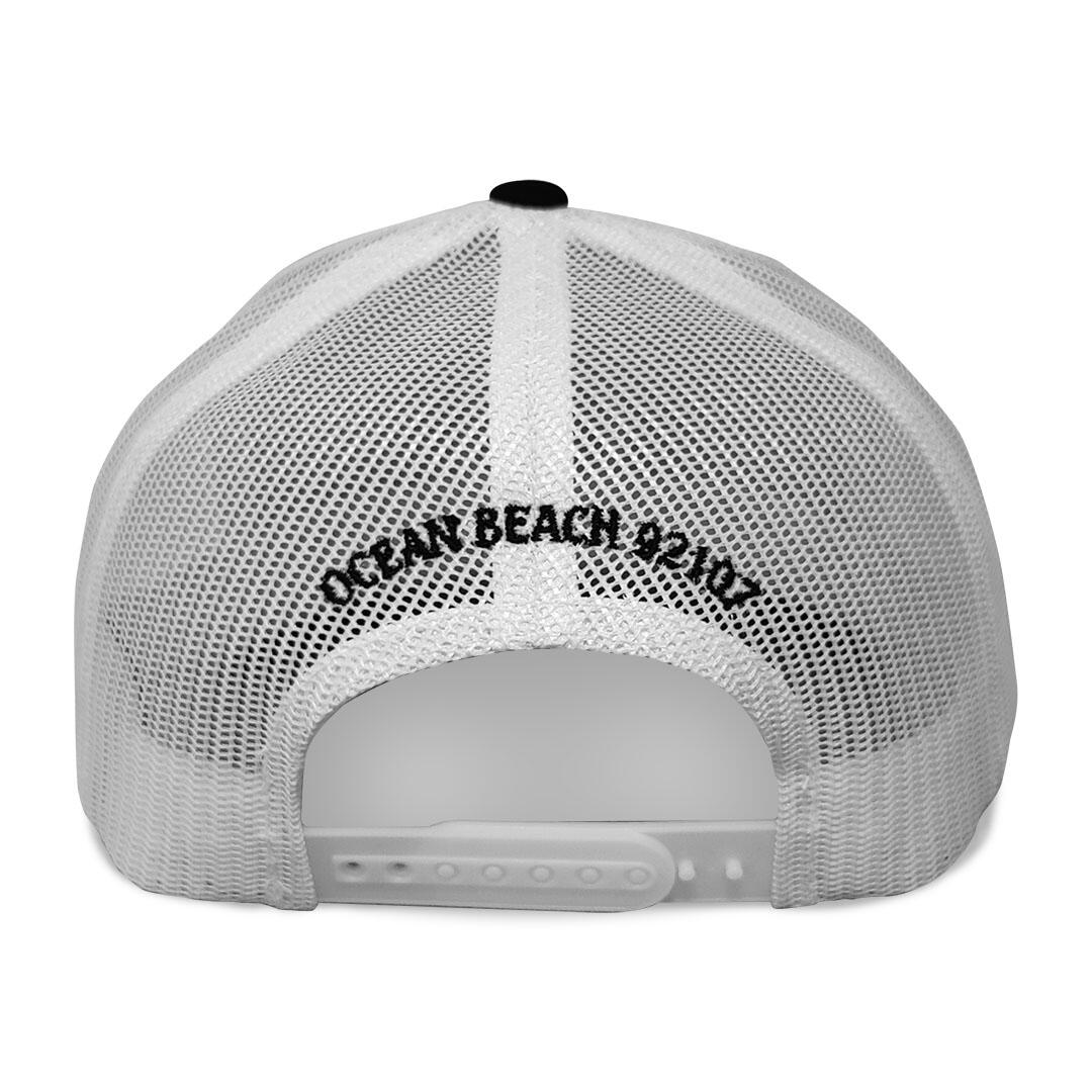OB Trucker Hat black white Ocean Beach San Diego CA Product